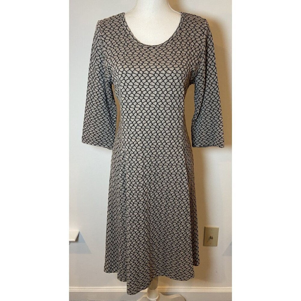 Habitat Dress Fit Flare 3/4 Sleeve Stretch Taupe Black Medium M